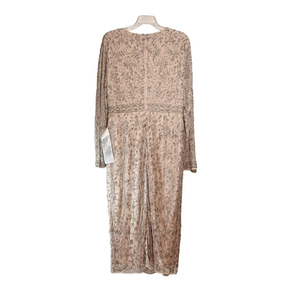 Mac Duggal Floral Beaded Long Sleeve Sheath Dress in Porcelain - Picture 6 of 10